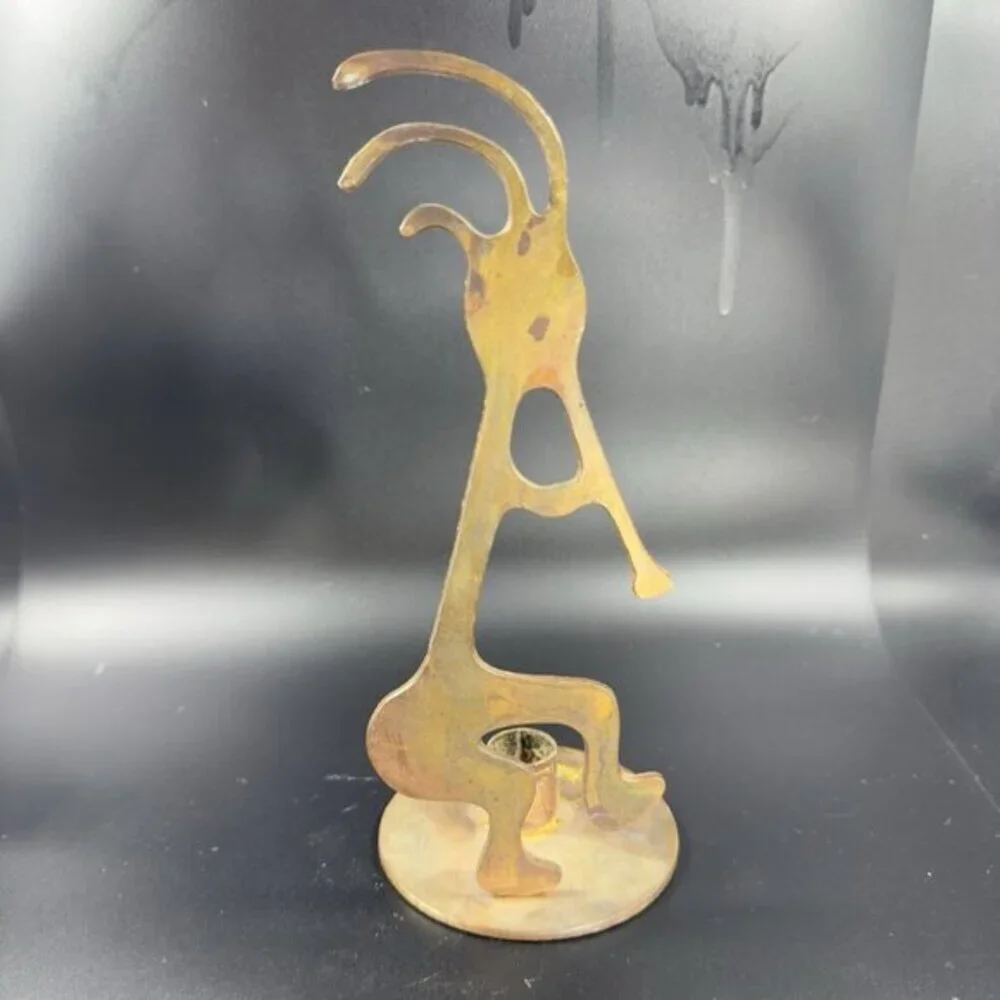 Kokopelli Flute Candle Holder Tea‎ Light Metal Brutalist Rusty Vintage Decor VTG